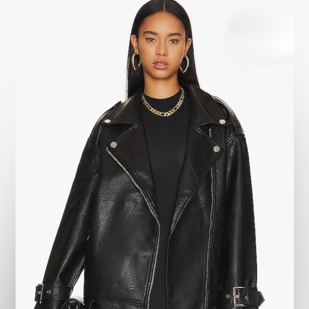 WeWoreWhat Oversized Black Leather Moto Jacket